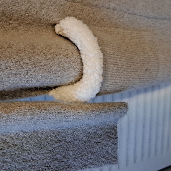 Sz XS (Fits to M) Lovely tan sweater coat w cream collar/ fold down hood & cuffs - Picture 4 of 8